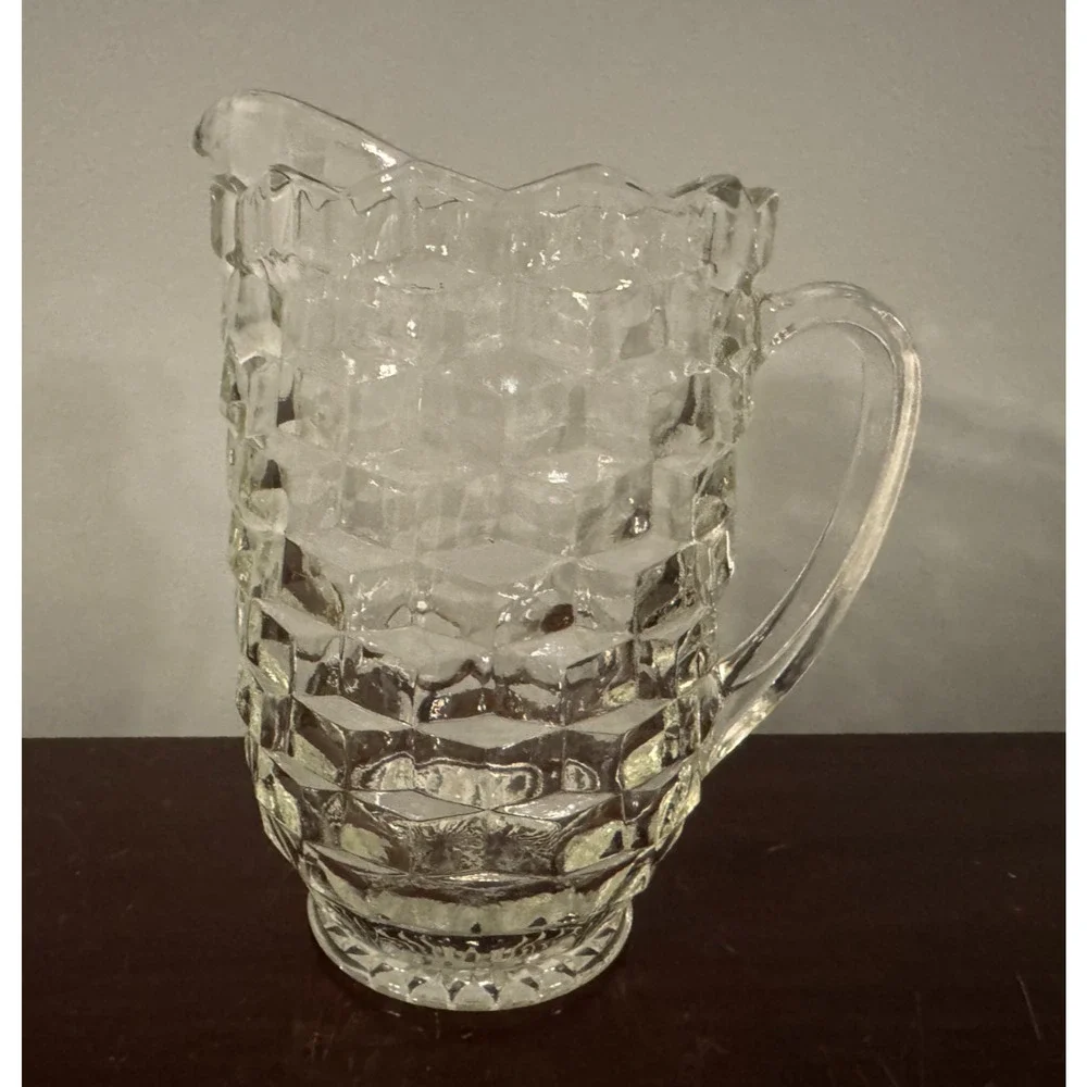 Indiana Glass Whitehall Cubist Pitcher Clear Glass 64 oz Cube Block Vintage